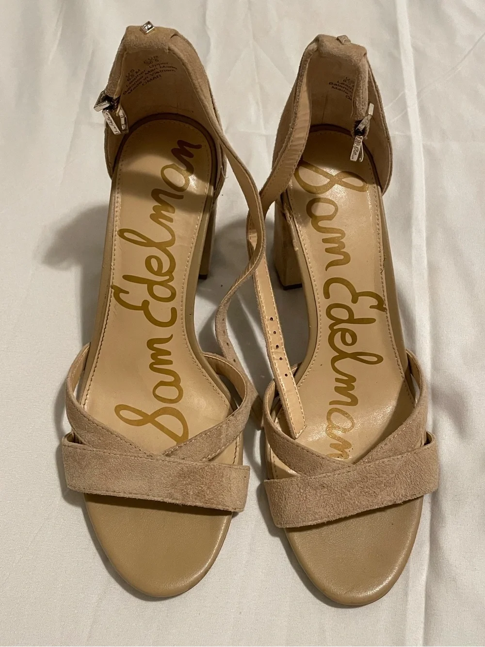 Sam Edelman Beige Suede Block Heel Sandals